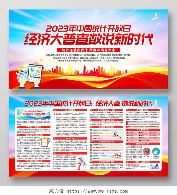 2023年蓝色清新中国统计开放日宣传展板经济大普查